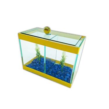 Imagem de Aquário Beteira Dupla Decorado 17x9x13 1,9L 2 Peixes Betas (Amarelo)