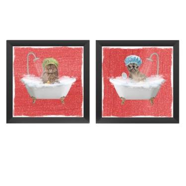 Imagem de kit 2 quadros - banheiro, toalete, lavabo - PETS molduras em madeira, sem vidros - escolha sua opção. (kit 8, Pretas)