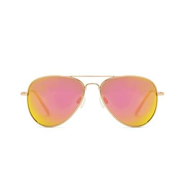 Imagem de Óculos de sol aviador clássico militar com lentes polarizadas EVEE (couro), Gold/ Pink Lens, Regular