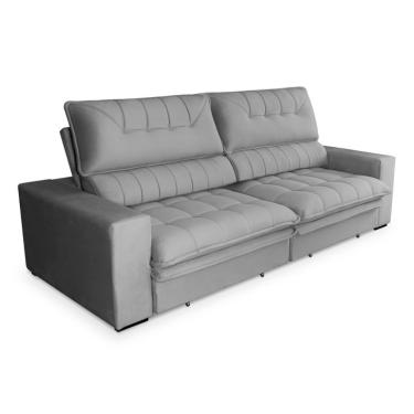 Imagem de Sofá 4 Lugares Retrátil e Reclinável Mustang Veludo Cinza 250 cm