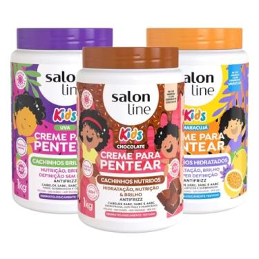 Imagem de Kit com 3 Cremes para Pentear Kids Maracujá, Chocolate e Uva 1Kg Salon Line