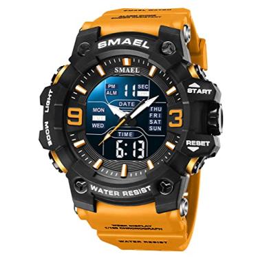 Imagem de Relógio digital masculino militar multifuncional 50 m resistente à água, eletrônico, 7 cores, retroiluminação LED, preto, relógio esportivo, Laranja A
