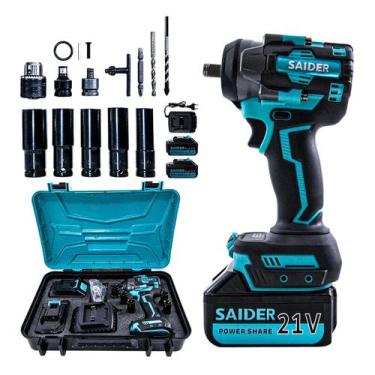 Imagem de Parafusadeira Chave de Impacto 21V S/ Fio 550NM Saider SA0004 + 2 Bate