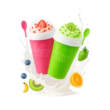 Imagem de Hoinvaet Slushie Cup Pacote com 2 – Máquina de apertar mágica congelada inspirada no TikTok para crianças e adultos, faça você mesmo, gadget divertido sem BPA (rosa e verde)