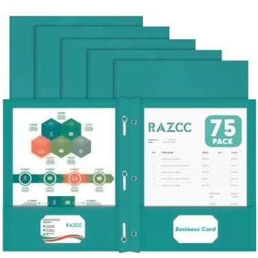 Imagem de RAZCC Pastas De Dois Bolsos, Pacote Com 75 Pastas De Dois Bolsos Com Pontas, Pastas De 3 Pontas Para Papel Tamanho Carta, Pastas De Arquivo De Bolso Para Escola, Escritório, Casa E Negócios, Turques