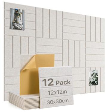 Imagem de Placa de cortiça grande alternativa para parede 119 x 89 cm, pacote com 12 azulejos de parede de feltro com suporte adesivo 11,8 x 11,8 x 0,35 polegadas, placa de cortiça para escritório placa de