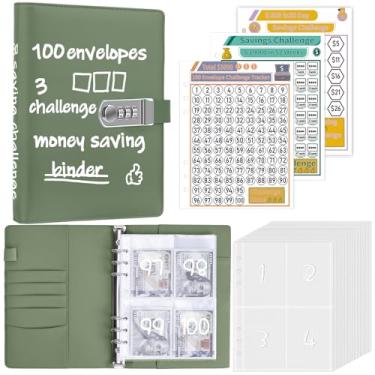 Imagem de Antner Fichário com 100 envelopes para economia de dinheiro com cadeado, fichário A5 Savings Challenge Book Budget Planner com envelopes de dinheiro para economizar dinheiro – Bloqueio de senha para