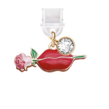 Imagem de ELISE & FONDA Porta de carregamento tipo C TP725, plugue antipoeira, pequeno lábio sexy com pingente de celular 3D rosa para iPhone 15/16/Samsung/OnePlus/Xiaomi/oppo telefones Android (vermelho)