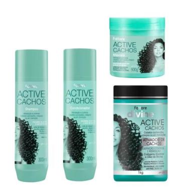 Imagem de Kit Active Cachos Fattore  Shampoo, Condicionador, Máscara e Ativador 