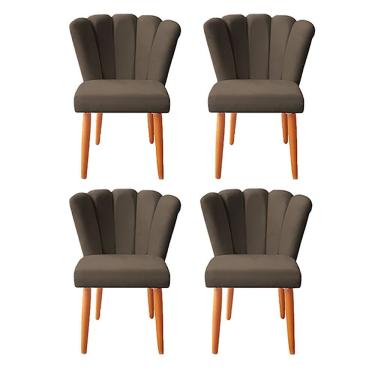 Imagem de Kit 4 Cadeiras Poltrona Sala de Jantar Penteadeira Reforçada Decorativa Pétala Suede