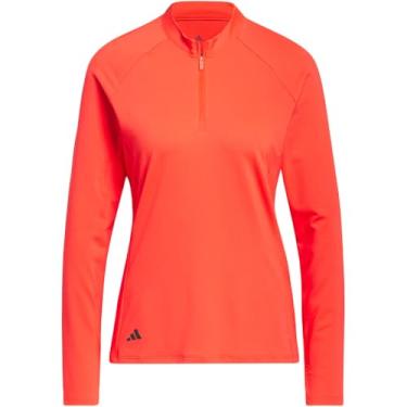 Imagem de adidas Camisa polo feminina de golfe de manga comprida com zíper, Vermelho brilhante, G