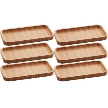 Imagem de Kit 6 Petisqueiras Bandeja Bambu 20x10cm Lyor Hire Prato Salgados Petiscos