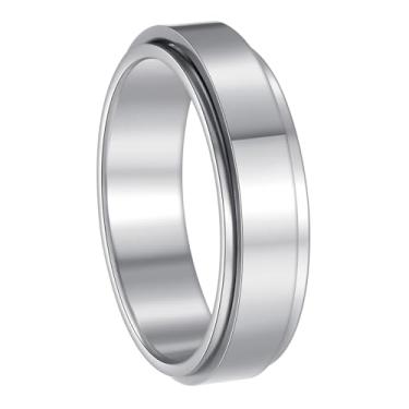 Imagem de Udolfly Anéis fidget masculinos, anéis giratórios de ansiedade, anéis de corrente clássica para mulheres e adultos, anel de aço de titânio, 6, Metal, Sem pedra preciosa