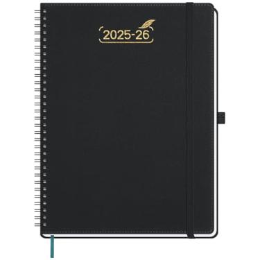 Imagem de BEZEND Agenda semanal 2025 2026 21,6 cm x 28 cm com 2 colunas, calendário de 18 meses, diário, mensal e anual, com notas, agenda grande para caderno espiral, capa macia de couro PU, preto