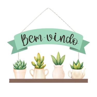 Imagem de Placa Decorativa Bem Vindo para Entrada Porta Parede com Flores - Escolha a Cor (Verde)