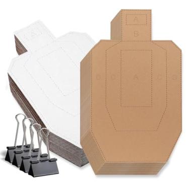 Imagem de LeMoreen Alvos De Tiro Papelão, Pacote Com 50 Silhueta 30X18" 4 Clipes, Corrugados Alta Resistência Para Prática Pistola E Rifle, Zonas Pontuação Pré-Marcadas Uso Em Treinamento Campo