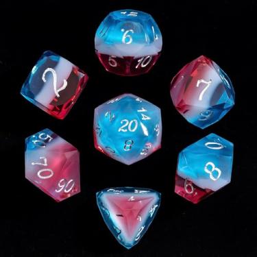 Imagem de CRITALLIC 7PCS DND Dice Set,Transparent Sharp Edge Dice Set D&D RPG Polyhedral Die,for Dungeons and Dragons TTRPG Games Roleplaying Games,with Gift Box(Red & White & Blue)