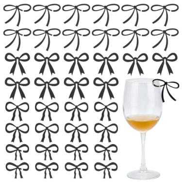 Imagem de PLIGREAT 60 peças de etiquetas para bebidas Coquete 4 estilos de laço temático lembrancinhas de festa acrílico laço taça de vinho artesanato para despedida de solteira aniversário casamento noiva chá