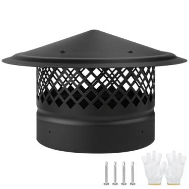 Imagem de Tampa de chaminé redonda de 20 cm, tampa de chaminé superior em cone com tela 20 cm capa de chuva de telhado redondo para cobertura de tubo de fogão de madeira, tampa de ventilação de teto de exaustão