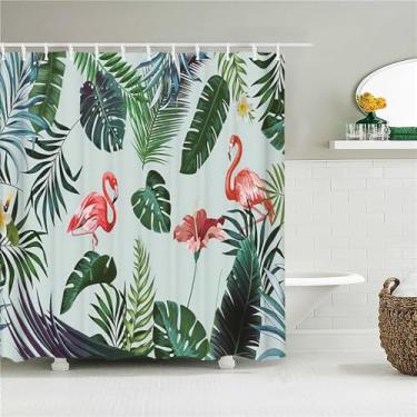 Imagem de Cortina de banho com padrão de folhas de árvore, tecido para chuveiro, flores, tela de banheira com ganchos para decoração de casa de banho, 1731M, L90xA180cm