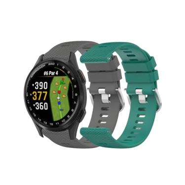 Imagem de Pulseira de relógio inteligente Garmin Approach® S50, pulseira de substituição à prova d'água de silicone esportivo macio para smartwatch Garmin Approach® S50. Cinza místico + verde pinho
