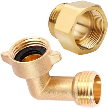 Imagem de Adaptador de mangueira de jardim, cotovelo de mangueira de latão de 90 graus e rosca fina de 1-1/40.6 cm fêmea x adaptador de prevenção de refluxo macho de 3/4 GHT, conector de mangueira de jardim (1