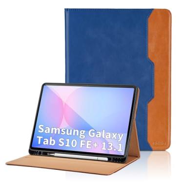 Imagem de Capa para Samsung Galaxy Tab S10 FE Plus 13 polegadas 2025 - modelo SM-X620/SM-X626B com suporte e bolso S Pen, capa de couro PU para negócios com suporte para Galaxy S10 FE+, azul