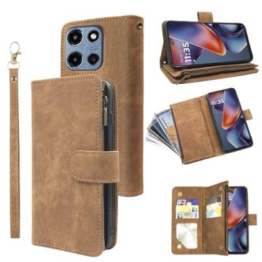 Imagem de Dibosom Capa carteira para Motorola Moto G 5G 2025 com cordão de pulso e suporte de cartão de crédito flip de couro vintage premium acessórios para celular G5G 5 G G5 mulheres homens marrom