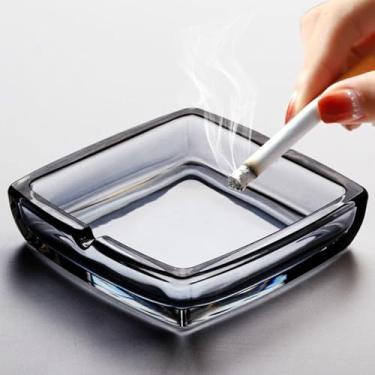 Imagem de Cinzeiro de material de vidro quadrado, azul cristal, conjunto de 2 peças