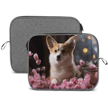 Imagem de Capa para laptop, impermeável, resistente a choques, bolsa protetora leve para notebook Corgi Dog on the Table Estojo de transporte de viagem compatível com laptop de 13 a 14 polegadas