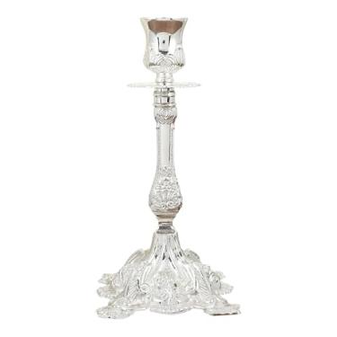 Imagem de KiBcsLic Suporte de vela de metal decorativo, suporte de vela central, de castiçal, candelabro para decoração de casa, bar, festa de celebração, Prata