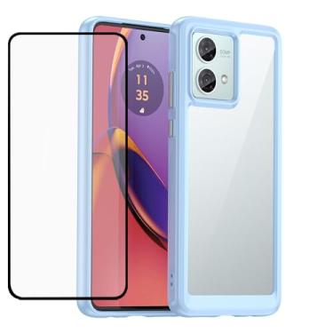 Imagem de GTBDEKI Capa transparente para Moto G84, capa para Motorola G84 com protetor de tela HD, policarbonato rígido transparente à prova de choque + capa protetora de TPU para Motorola Moto G84 azul cristal