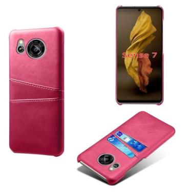 Imagem de Capa compatível com Sharp Aquos Sense 7, capa de couro PU - Capa de telefone fina à prova de choque com 2 compartimentos para cartão, proteção anti-impressão digital e antiqueda, plástico sintético de