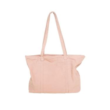 Imagem de Bolsa econômica de lona de algodão, bolsa de ombro feminina Hobo, bolsa transversal com 3 bolsos externos, fecho de zíper, Sacola 2 - rosa, 14.1" x 7.8" x 13.3", Casual