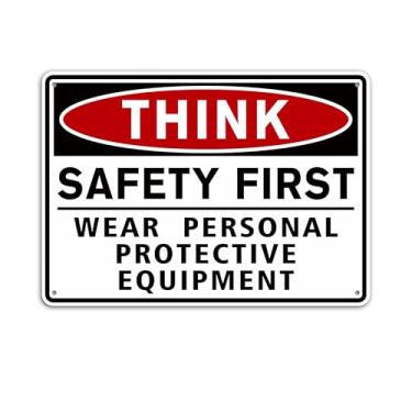 Imagem de Think Safety First Sign Stickers, impermeável, durável, uso de equipamento de proteção pessoal, sinais de segurança para o local de trabalho, laboratório e porta da indústria (verde)