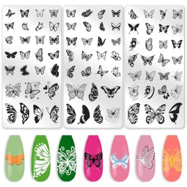 Imagem de beinkmake Conjunto de 3 peças de placas de estampagem de unhas de borboleta, fofas, boho, borboletas, modelos de carimbos de unha, ferramentas reutilizáveis de metal com raspador de carimbo para
