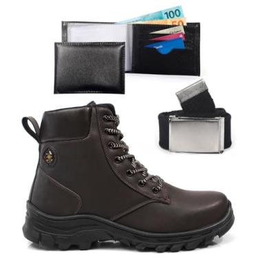 Imagem de Kit Bota Masculina Adventure Com Carteira Cinto Trilha Tracking Resistente Confortavel Solado Antiderrapante (Café, BR, Adulto, Numérico, 41)