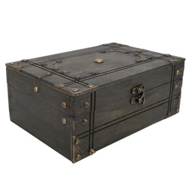 Imagem de Aramox Baú do Tesouro Antigo, Caixa de Armazenamento de Madeira Com Fechadura e Chave, Lembrança Decorativa do Porta -malas para Artesanato de (Sem bloqueio)