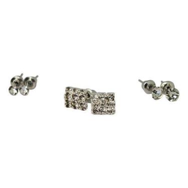 Imagem de Kit 3 Pares De Brincos Quadrado E Ponto De Luz Banho Prata - Bellavie