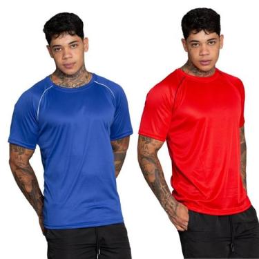 Imagem de Kit 2 Camiseta Esportiva Masculina Dry Fit - DMB MODA, Azul, Vermelho,