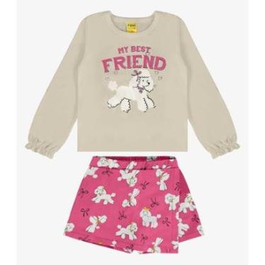 Imagem de Conjunto Blusa Manga Longa E Shorts Saia Rovi Kids Bege-Feminino