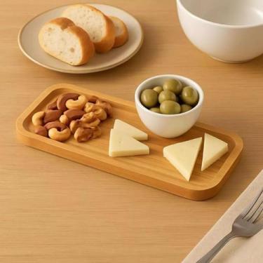 Imagem de Petisqueira Bambu Vasilha Retangular Bandeja Queijos Frutas Aperitivos