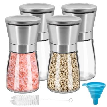 Imagem de 4 peças de moedor de pimenta ou moedor de pimenta, moedor de sal manual recarregável com grossura ajustável, moedor de pimenta preta feito de aço inoxidável, sal do Himalaia e moedor de sal marinho (4