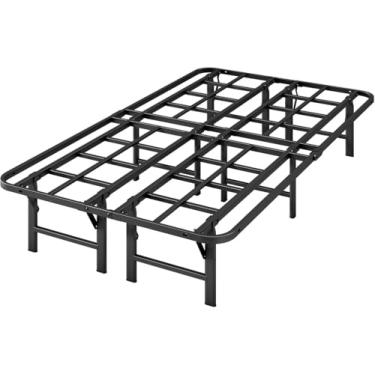 Imagem de ZIYOO Estruturas de cama duplas dobráveis, base de colchão de alta resistência de 30,5 cm, estrutura de cama de plataforma de metal, sem necessidade de mola box, montagem Qiuck, sem ruído, preto