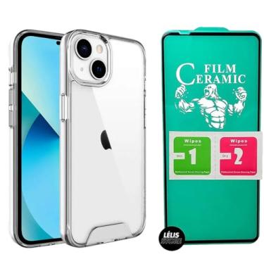 Imagem de Capa Capinha Case Compatível iPhone 13 Cristal Transparente Space + Pelicula 9D Cerâmica, Não Amarela, Slim Rígida