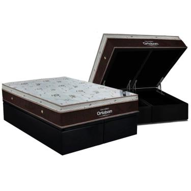 Imagem de Cama Box Baú Queen: Colchão Molas SuperPocket Ensacadas Ortobom Sleep King + Base CRC Suede Black (158x198)
