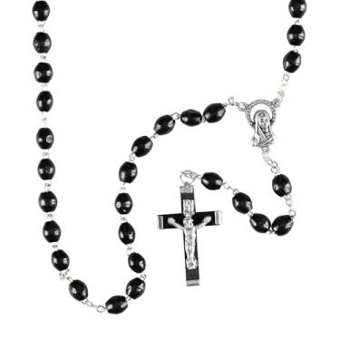 Imagem de Dicksons Colar de rosário elegante crucifixo clássico e medalha milagrosa contas de oração católica para homens e mulheres – Presente religioso durável e feito à mão, Zinco, Sem Pedra Preciosa