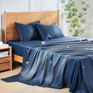 Imagem de MR&HM Conjunto de lençóis California King, lençóis refrescantes de 4 peças, rayon misto derivado de bambu, macio, sedoso e respirável, bolso profundo de 38 cm com tiras elásticas, hotel luxuoso para