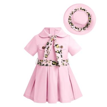 Imagem de IDOPIP Toddler Baby Girls Safari Birthday Outfit Wild Jungle Animal Party Dress + Hat + Leopard Print Tie Zookeeper Suit Toddler Summer Photo Shoot Dress for Halloween Casual Party Pink 12-18 Months