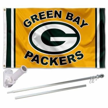 Imagem de WinCraft Green Bay Packers Kit de suporte e mastro com bandeira dourada
